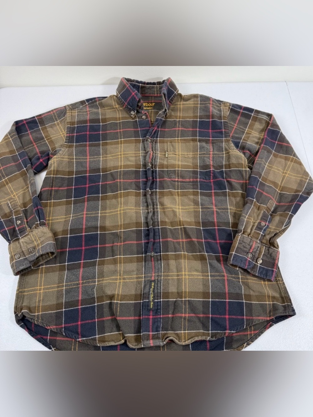 Barbour Tartans Brown Green and Navy Plaid Flannel Button-Down Shirt